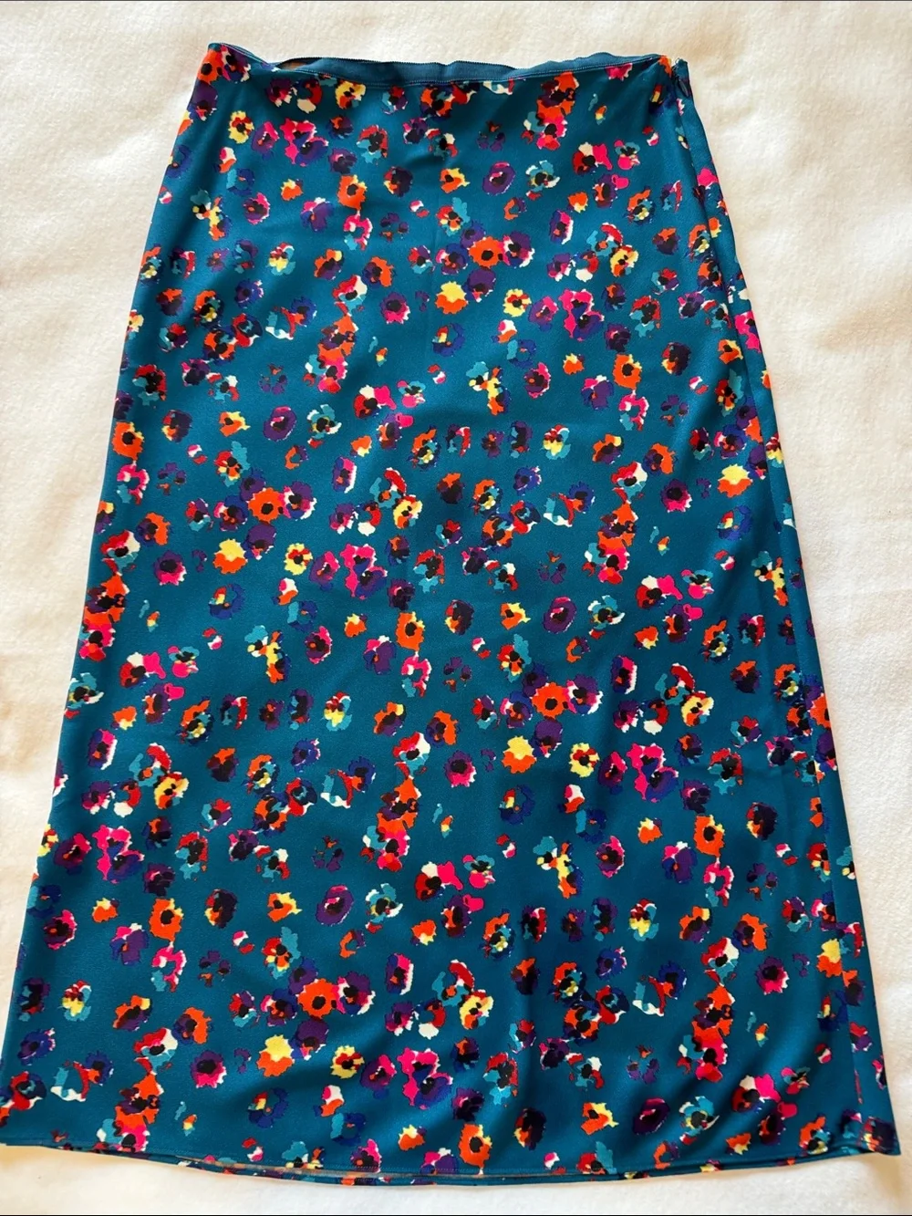 Jason Wu Collective Teal Floral Midi Skirt Colorful Abstract Print Size 10 - Picture 3 of 6